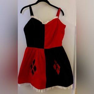 DC Comics Originals Harley Quinn Flare Dress with Mesh Trim plus accessories
